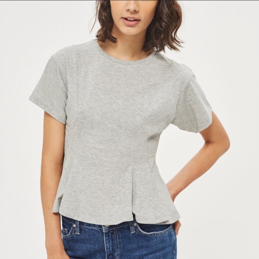 [Topshop] Peplum Gray T-Shirt Blouse Top - Size 2